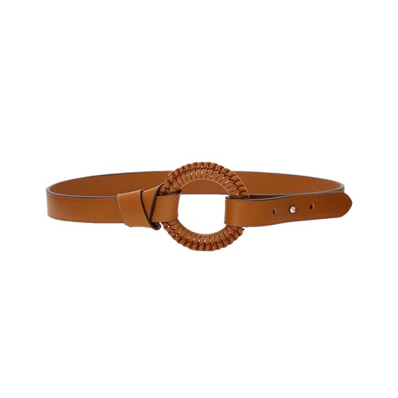 NWOT Ralph Lauren Leather Belt Woven 0-Ring Loop and Knot Boho Brown Tan sz M - Picture 1 of 9